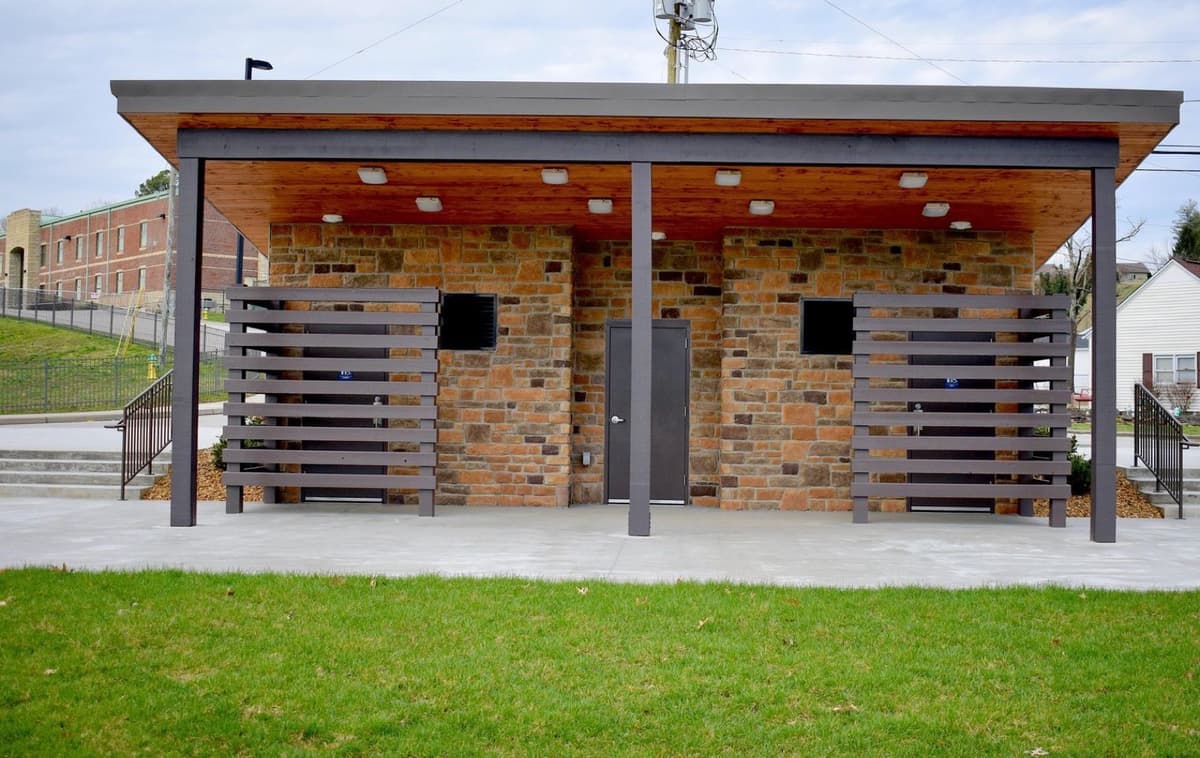 Park facility with stone and metal construction
